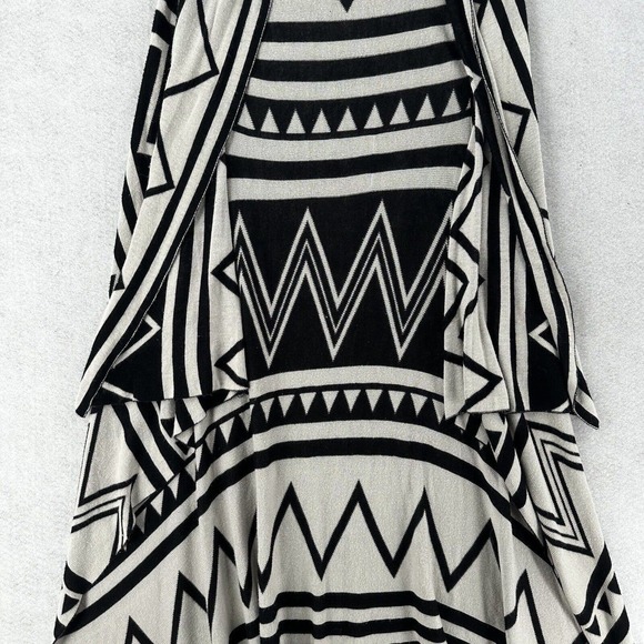 T/O Long Line Seater Vest SMALL Duster Black & White Geometric Sleeveless Boho‎ - Picture 4 of 13